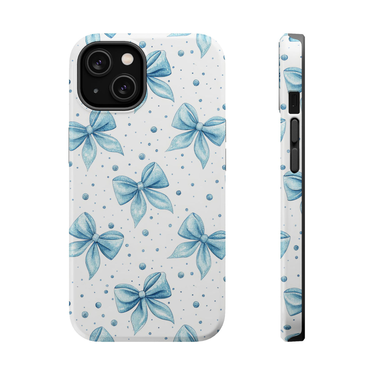Powder Blue Bow MagSafe case for iPhone 14, glossy finish