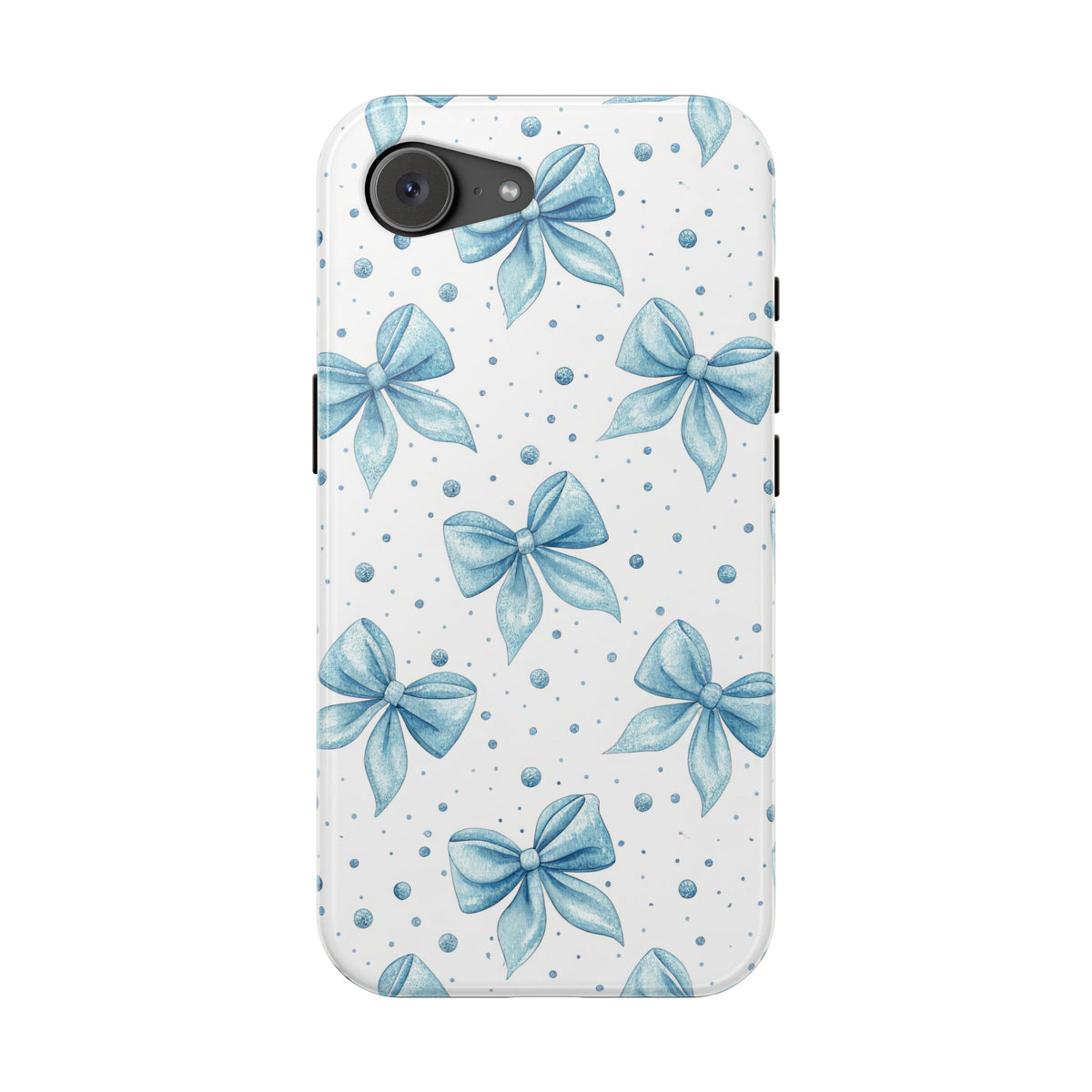 Powder Blue Bow MagSafe case for iPhone 16e, glossy finish