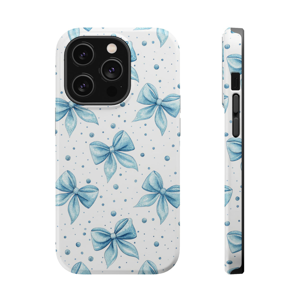 Powder Blue Bow MagSafe case for iPhone 14 Pro, glossy finish