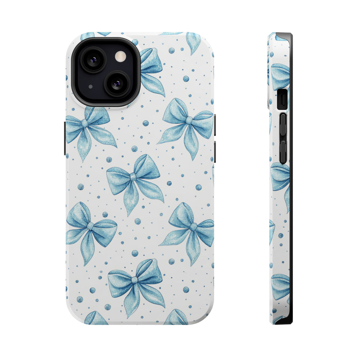 Powder Blue Bow MagSafe case for iPhone 13, glossy finish