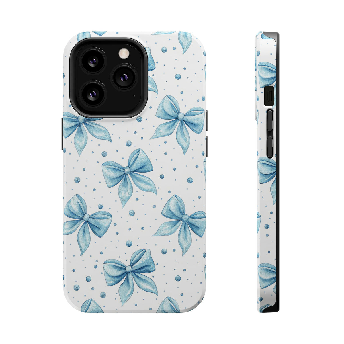 Powder Blue Bow MagSafe case for iPhone 13 Pro, glossy finish