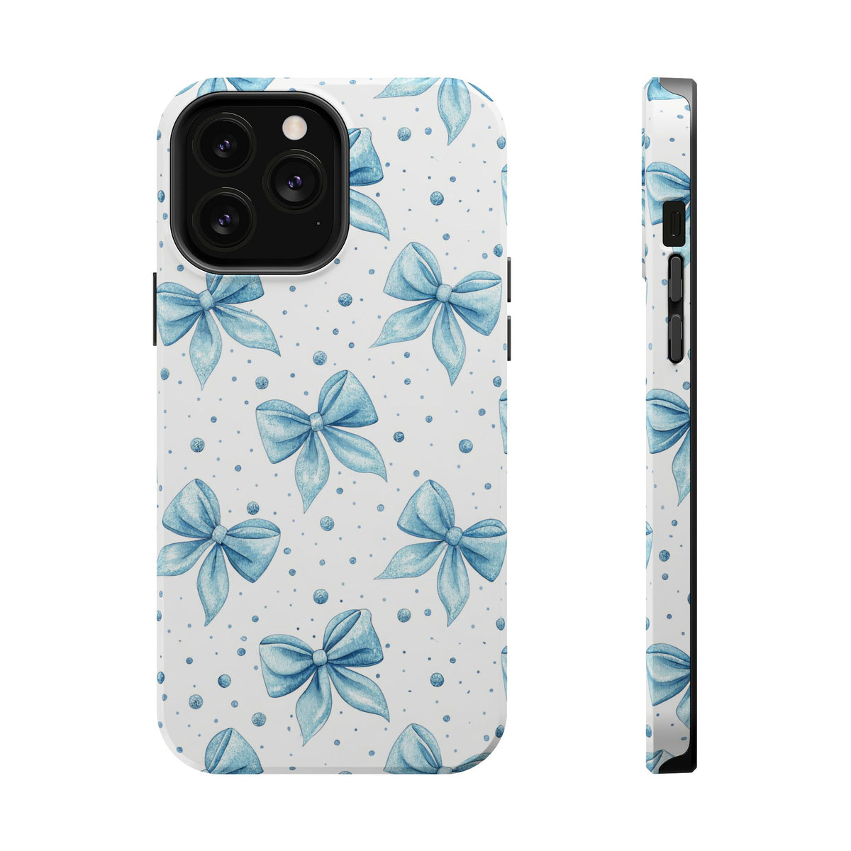 Powder Blue Bow MagSafe case for iPhone 13 Pro Max, glossy finish