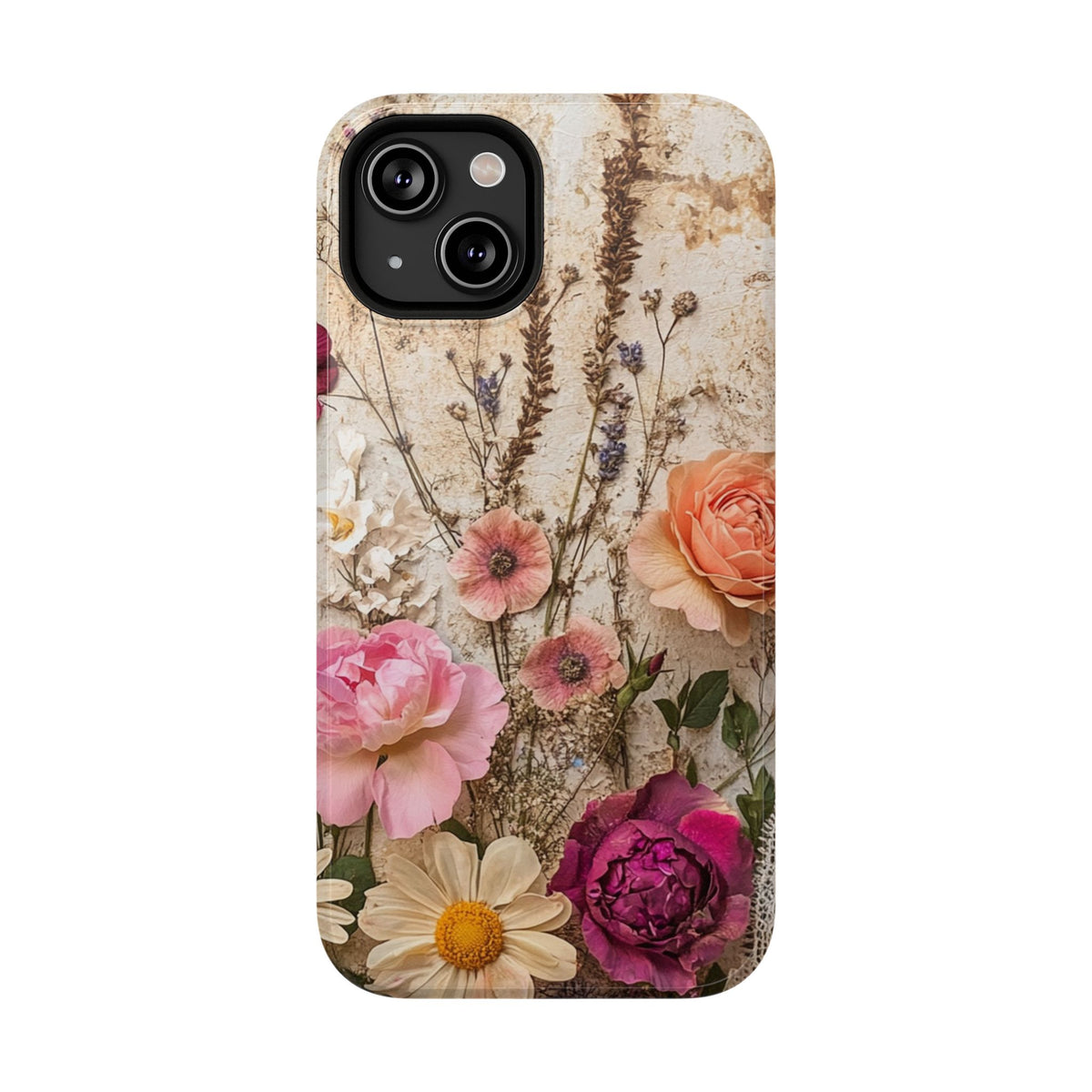 Pressed Bouquet protective phone case for iPhone 14, glossy finish