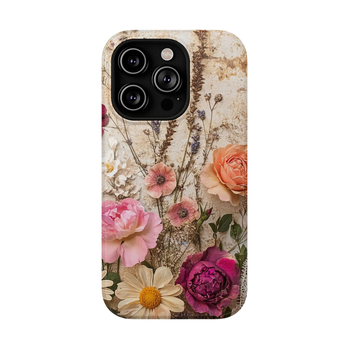 Pressed Bouquet protective phone case for iPhone 14 Pro, glossy finish