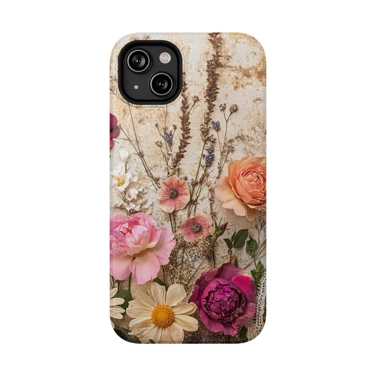 Pressed Bouquet protective phone case for iPhone 14 Plus, glossy finish
