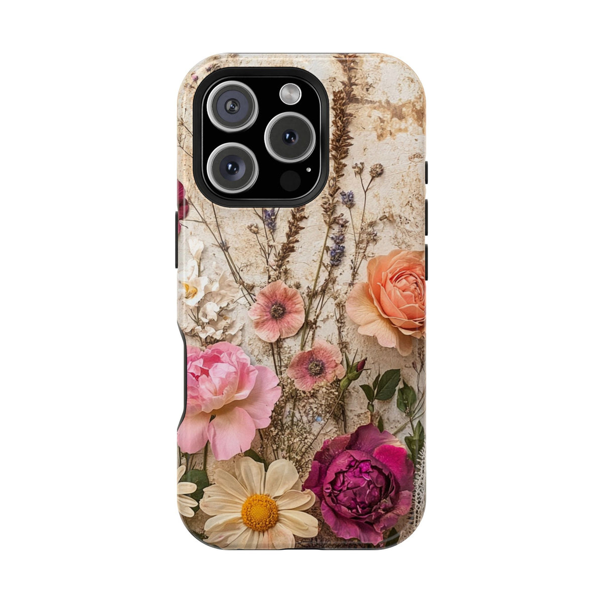 Pressed Bouquet protective phone case for iPhone 16 Pro, glossy finish