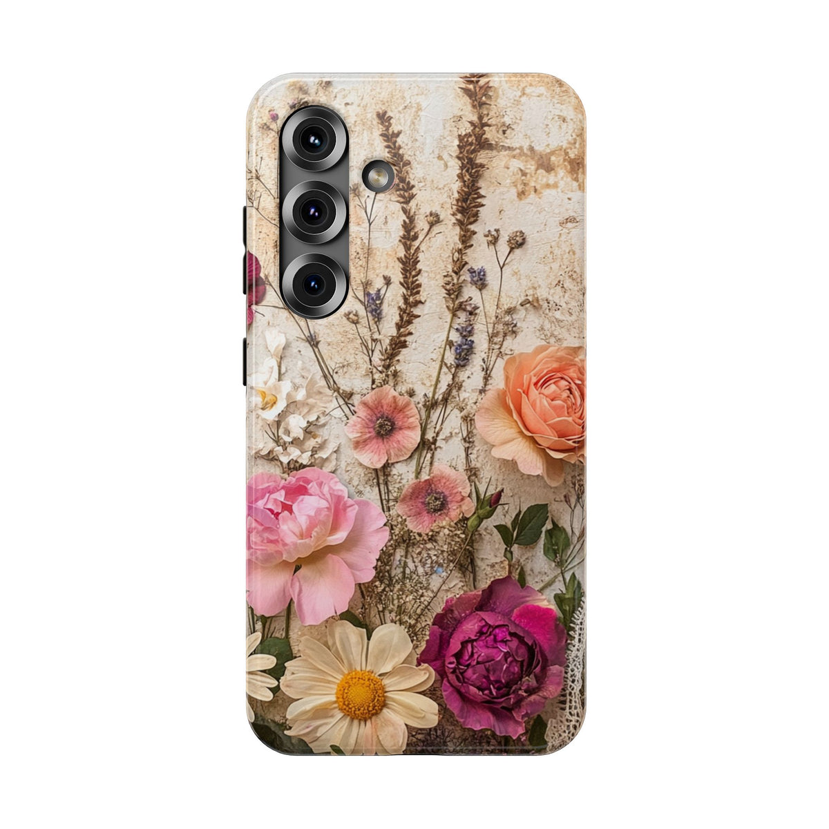 Pressed Bouquet protective phone case for Samsung Galaxy S25, glossy finish