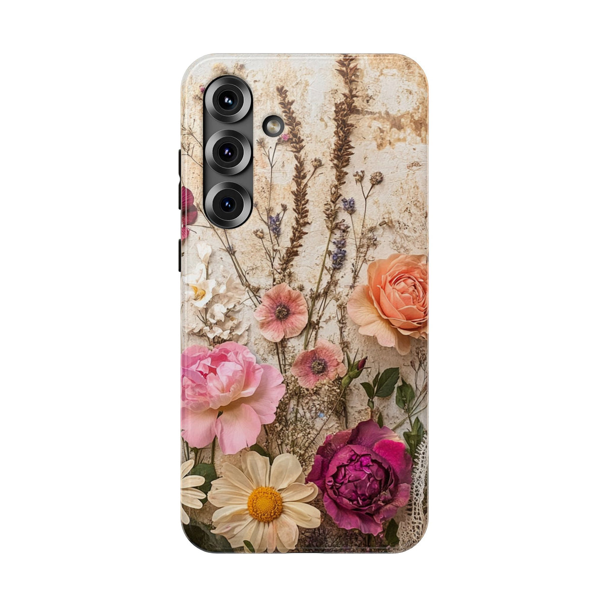 Pressed Bouquet protective phone case for Samsung Galaxy S25 Plus, glossy finish