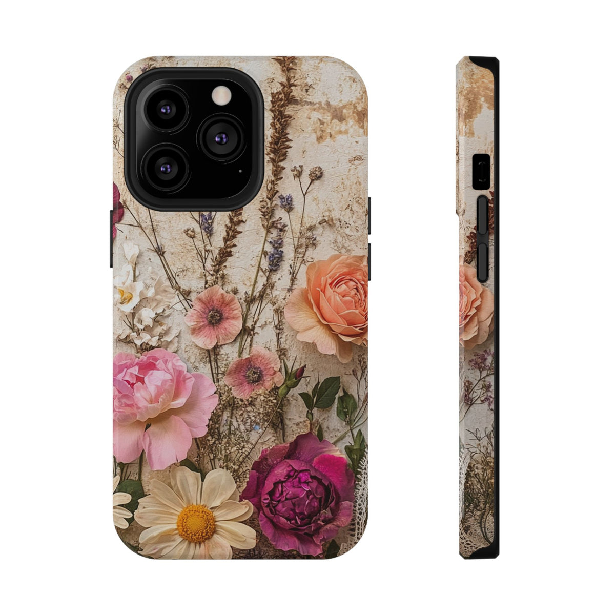 Pressed Bouquet protective phone case for iPhone 13 Pro, glossy finish