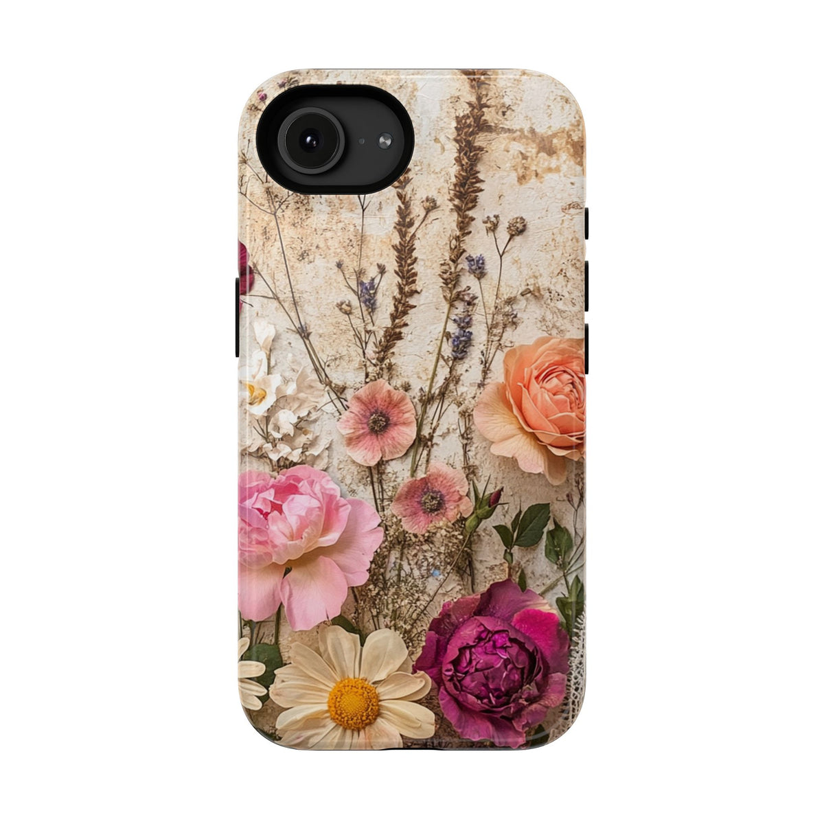 Pressed Bouquet protective phone case for iPhone 16e, glossy finish