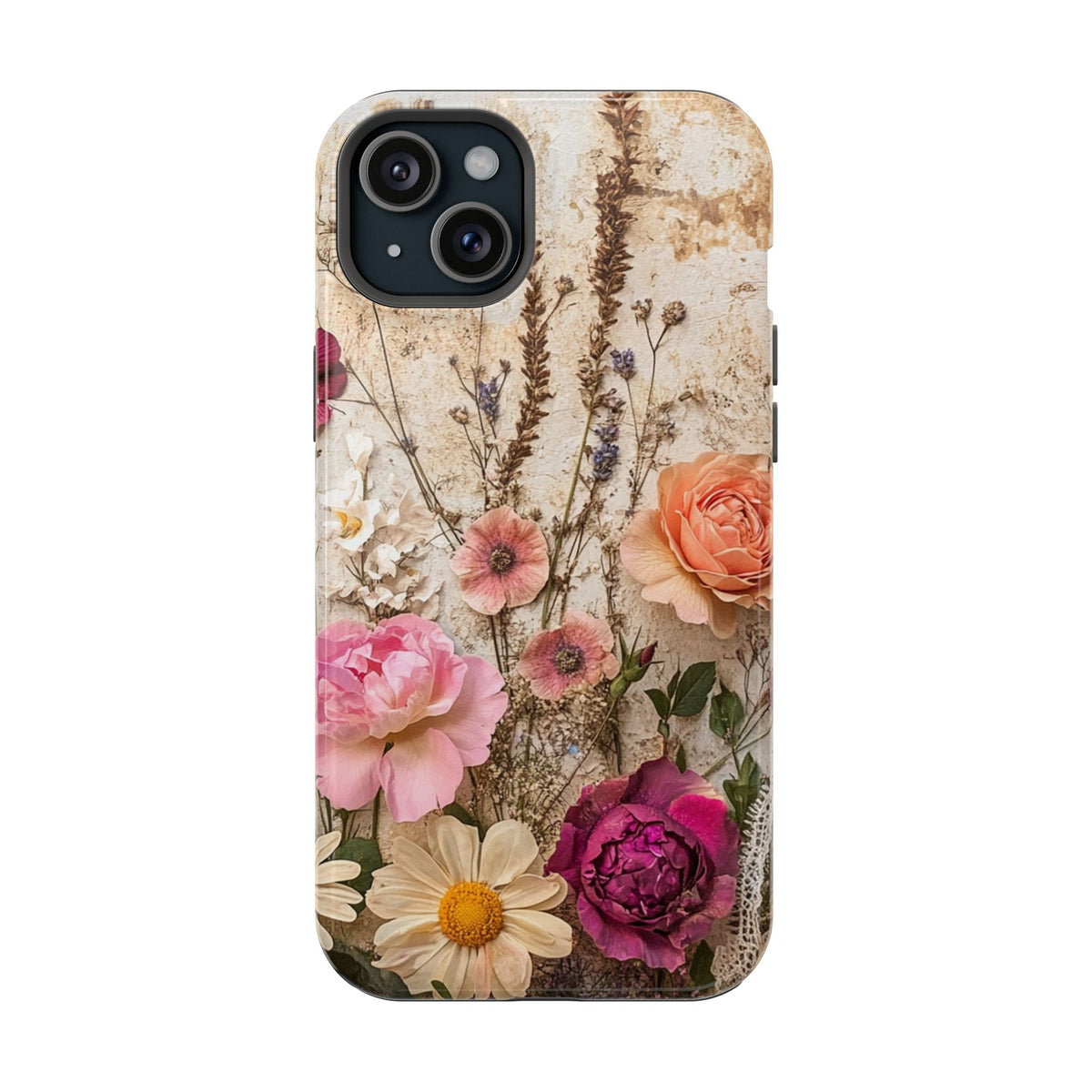 Pressed Bouquet MagSafe case for iPhone 15 Plus, glossy finish