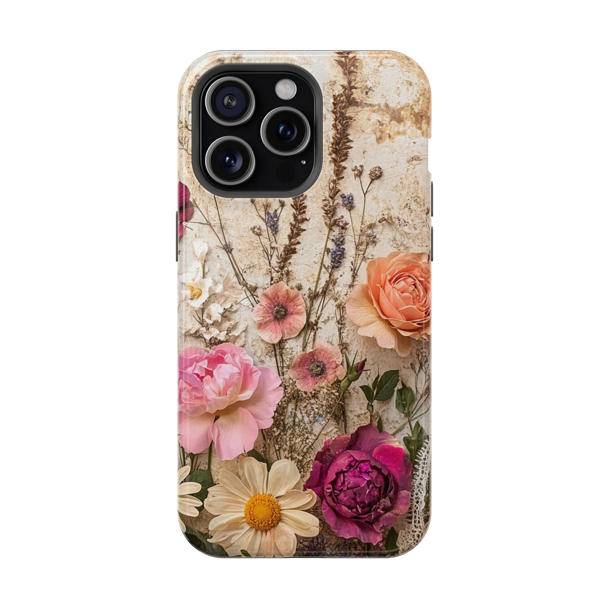 Pressed Bouquet MagSafe case for iPhone 15 Pro Max, glossy finish