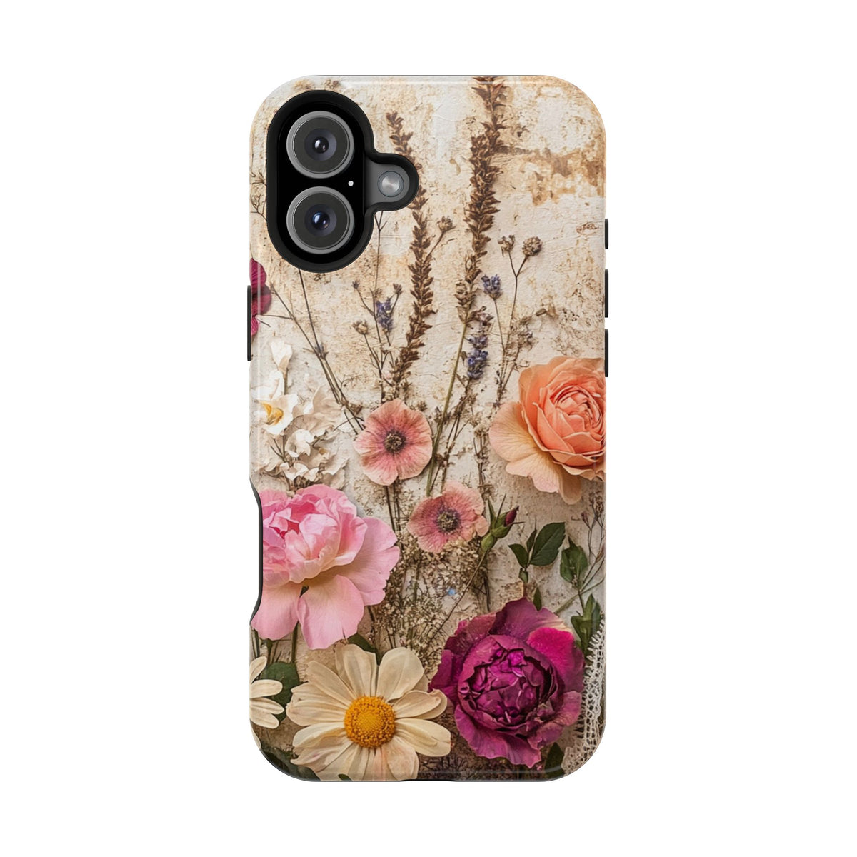 Pressed Bouquet MagSafe case for iPhone 16 Plus, glossy finish
