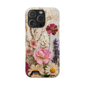 Pressed Bouquet phone case with card holder for iPhone 16 Pro, glossy finish