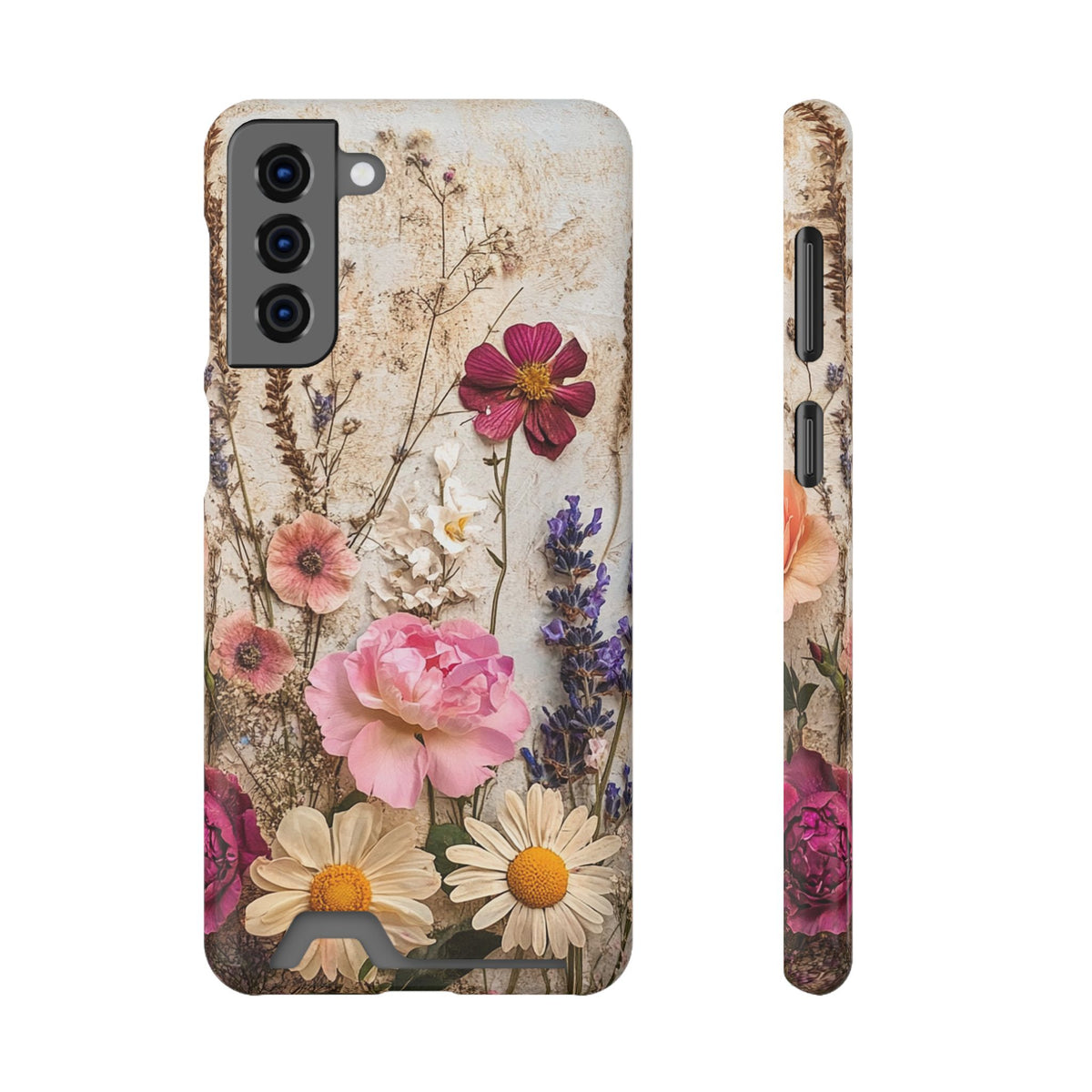 Pressed Bouquet phone case with card holder for Samsung Galaxy S21 Plus, glossy finish