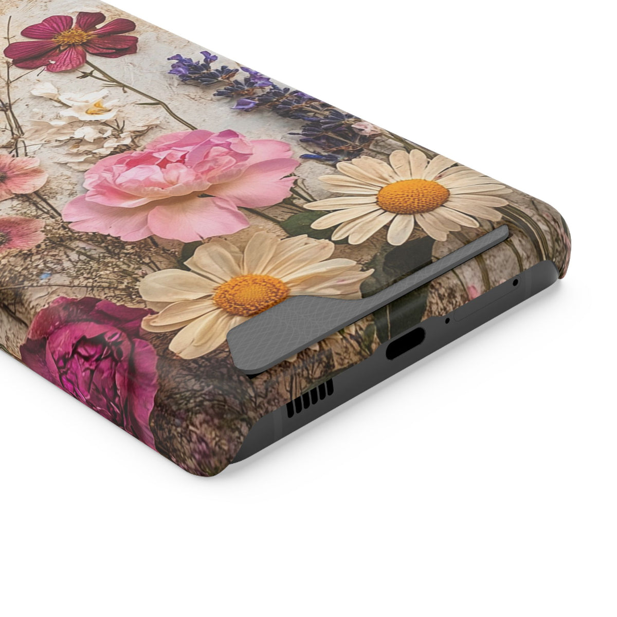 Pressed Bouquet phone case with card holder for Samsung Galaxy S21 Ultra, glossy finish