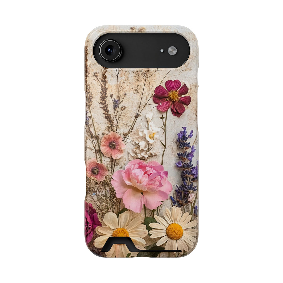 Pressed Bouquet phone case with card holder for iPhone 17 Air, glossy finish