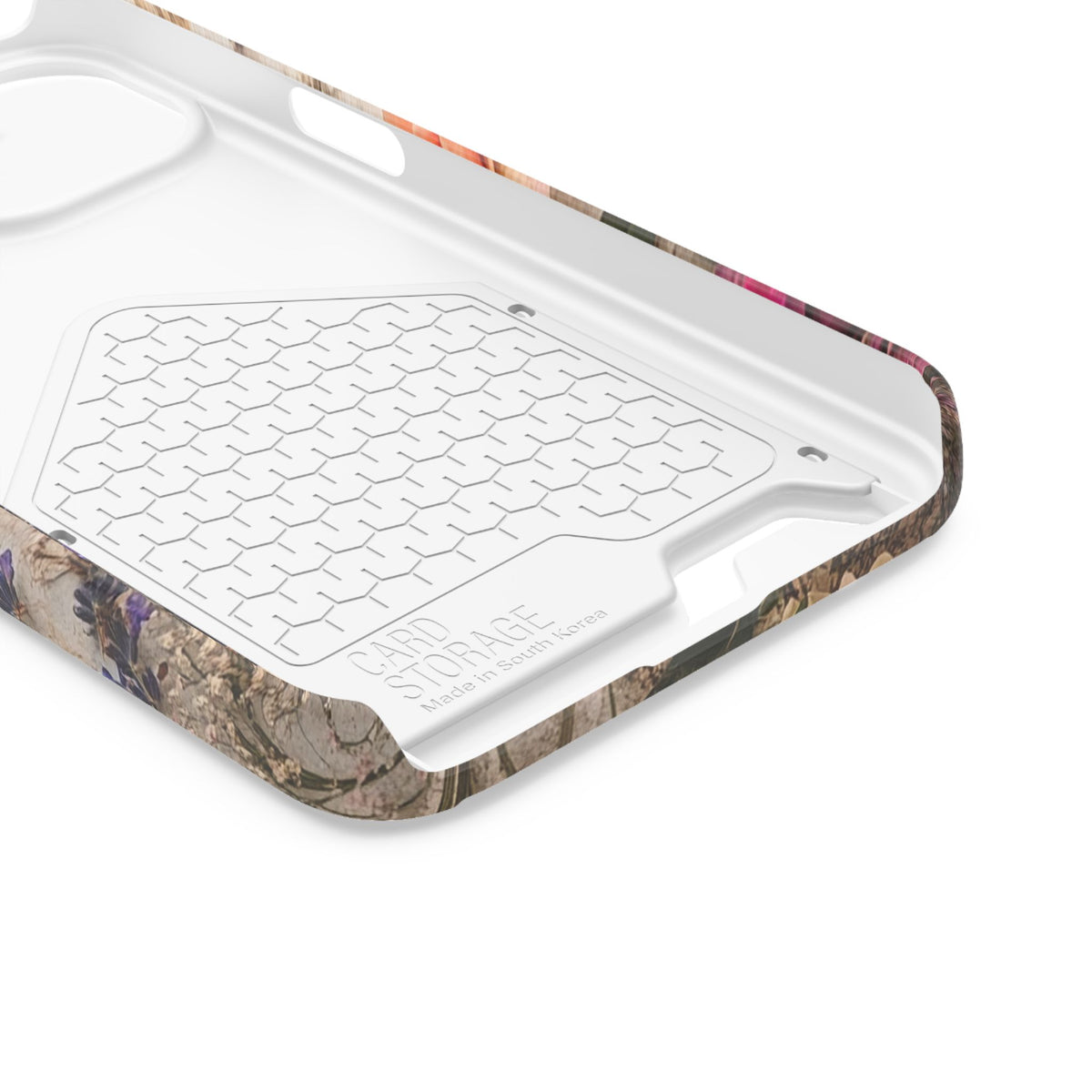 Pressed Bouquet phone case with card holder for iPhone 13, glossy finish