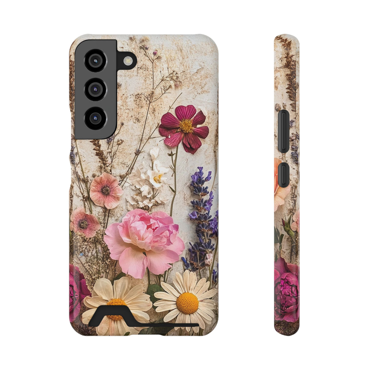 Pressed Bouquet phone case with card holder for Samsung Galaxy S22, glossy finish