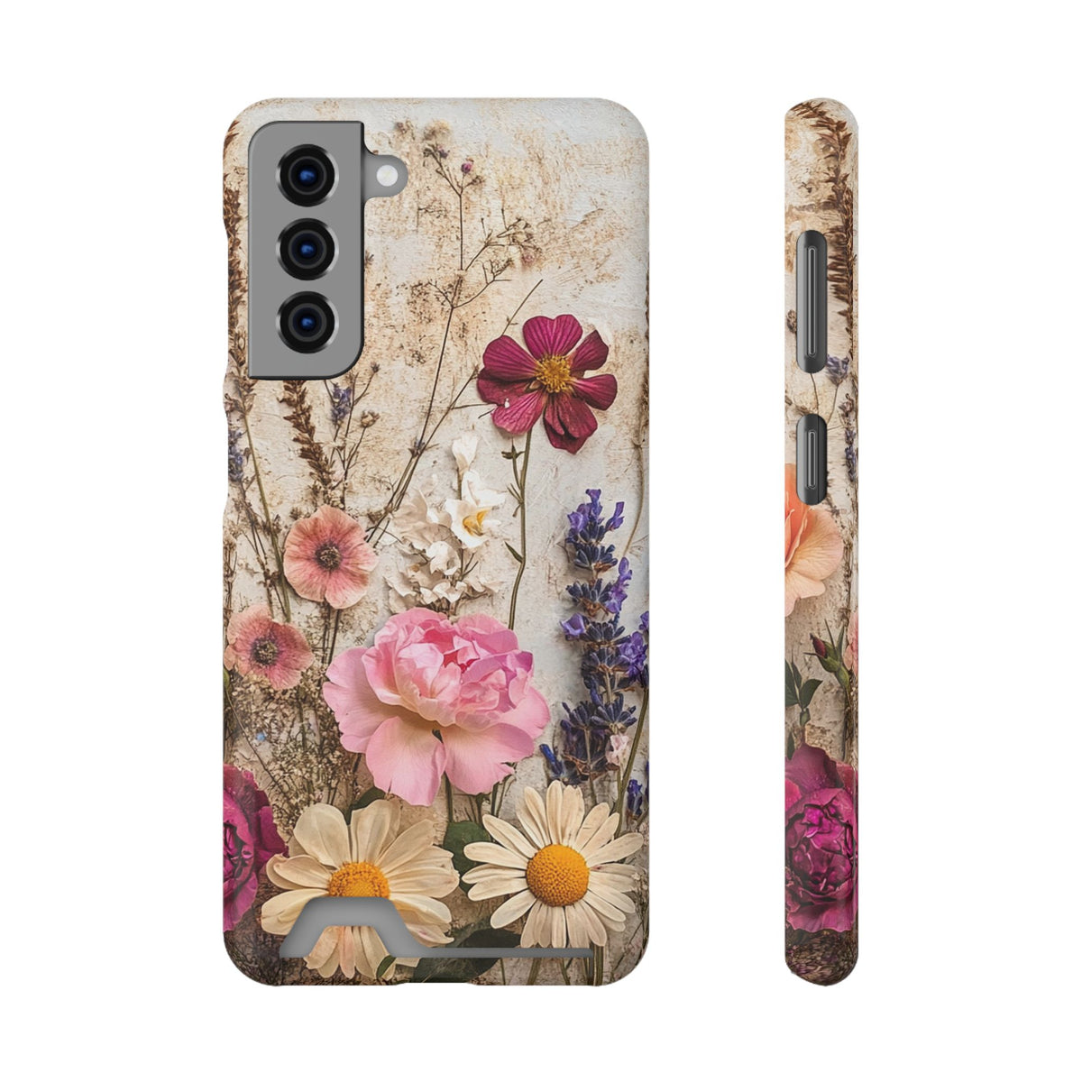 Pressed Bouquet phone case with card holder for Samsung Galaxy S21, glossy finish