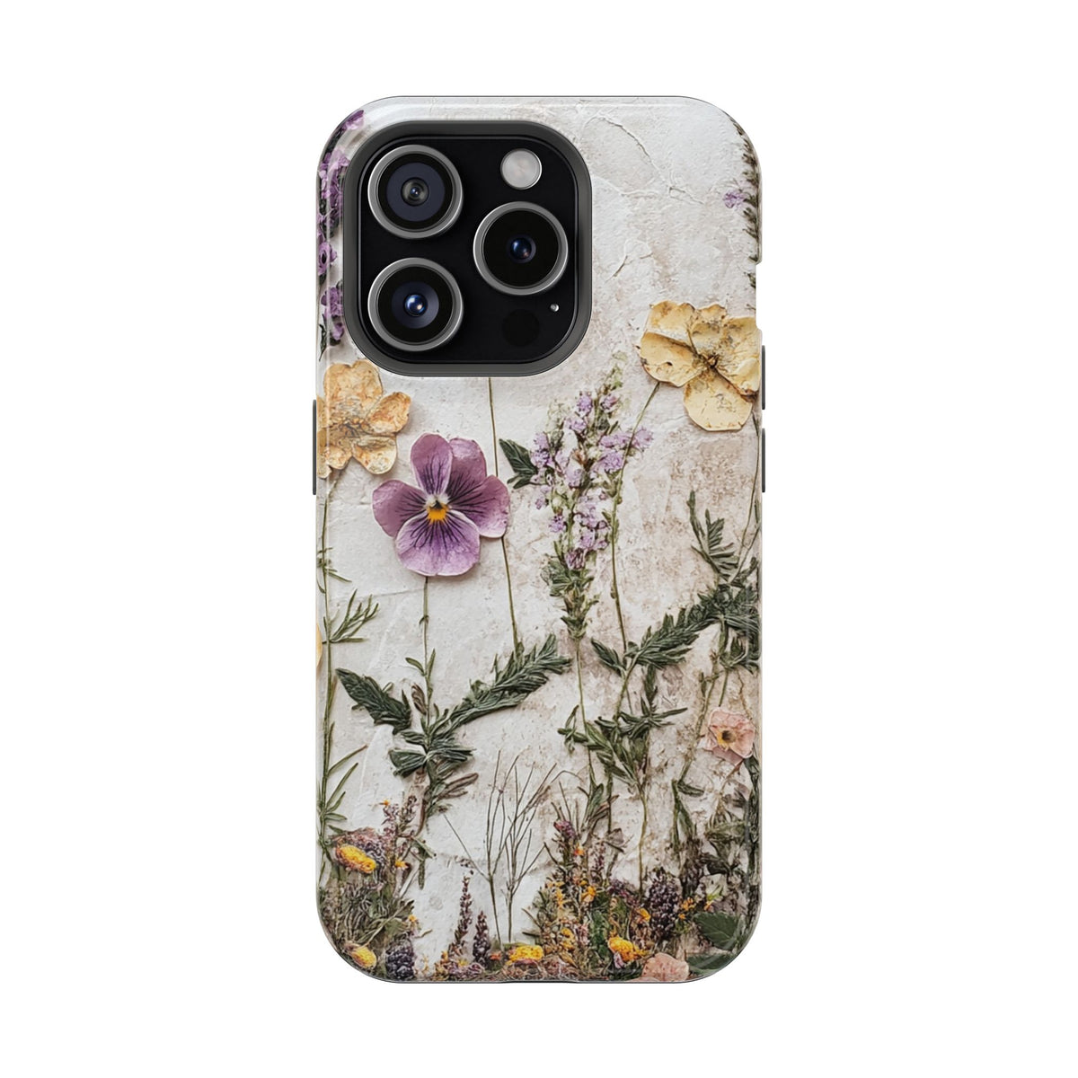 Pressed Flower protective phone case for iPhone 15 Pro, glossy finish