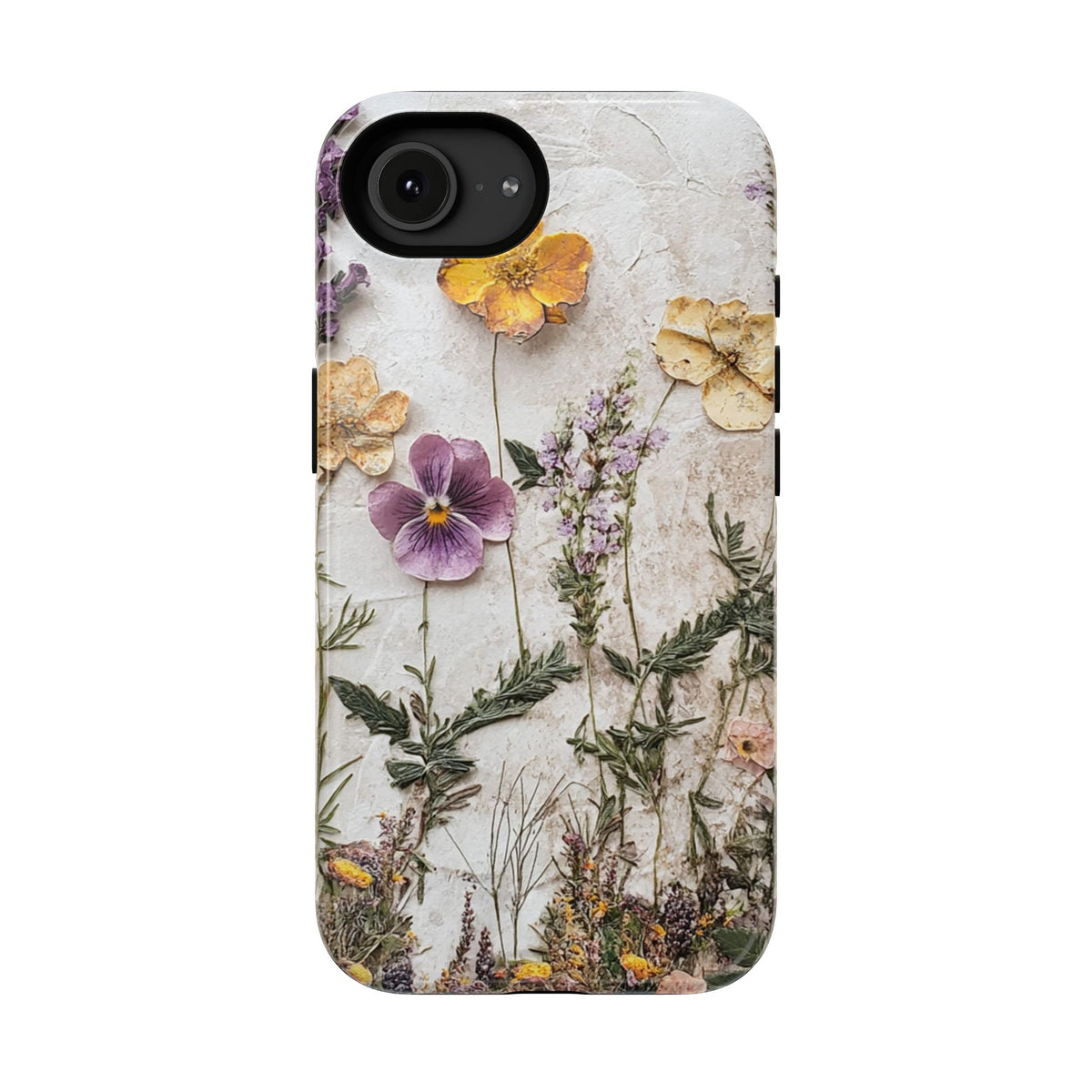 Pressed Flower protective phone case for iPhone 16e, glossy finish