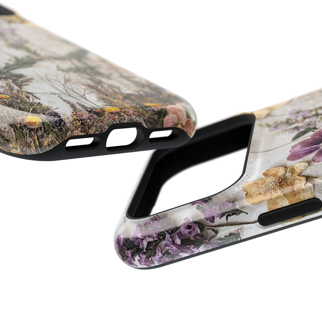 Pressed Flower protective phone case, close-up at an angle