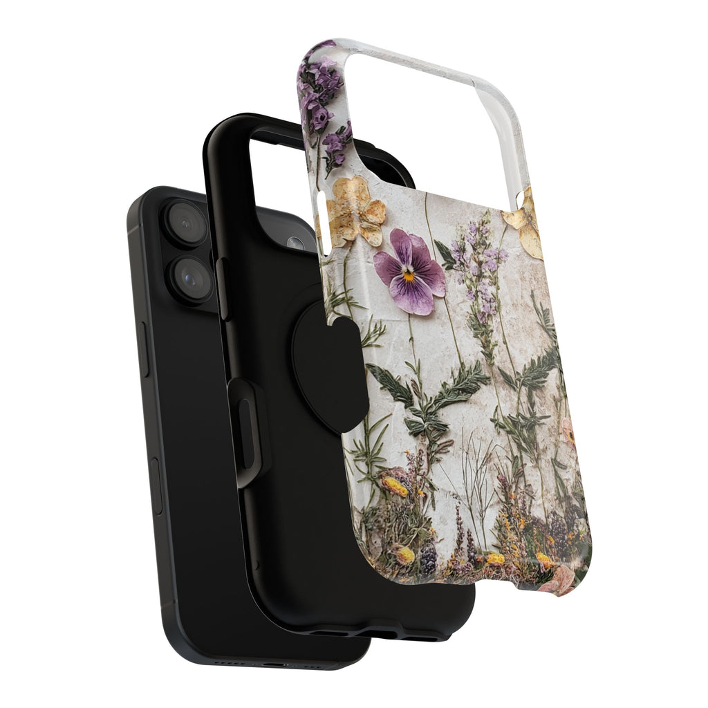 Pressed Flower protective phone case, close-up of the dual-layer construction