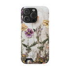 Pressed Flower phone case with card holder for iPhone 16 Pro, glossy finish