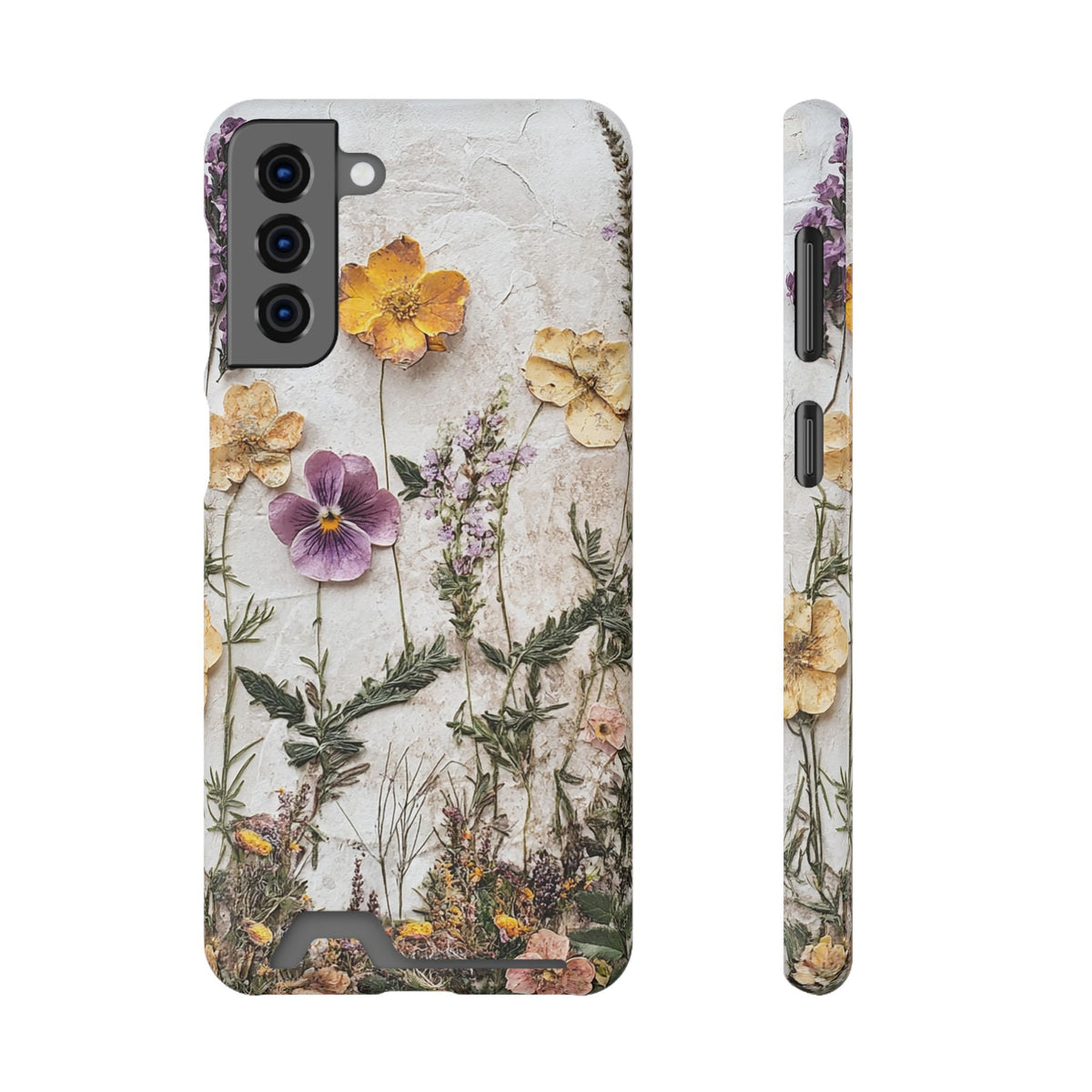 Pressed Flower phone case with card holder for Samsung Galaxy S21 Plus, glossy finish