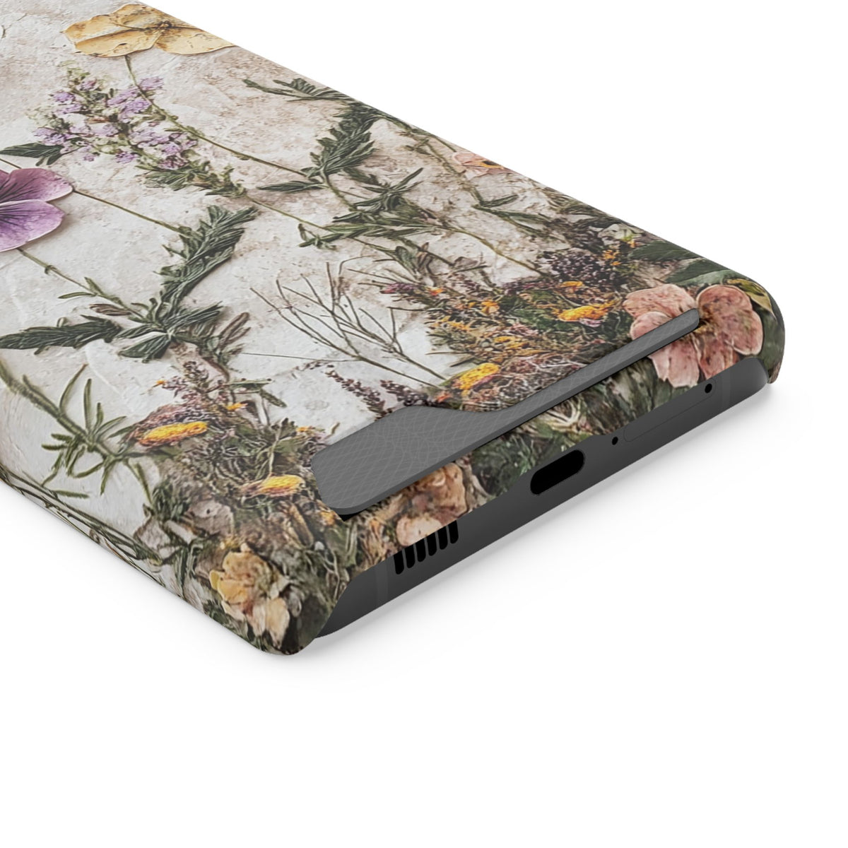 Pressed Flower phone case with card holder for Samsung Galaxy S21 Ultra, glossy finish