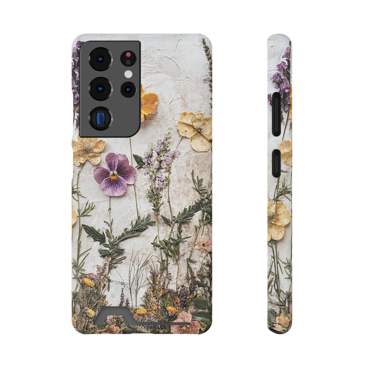 Pressed Flower phone case with card holder for Samsung Galaxy S22 Plus, glossy finish