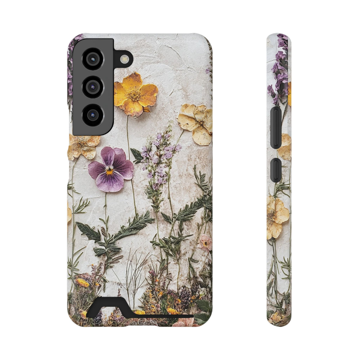 Pressed Flower phone case with card holder for Samsung Galaxy S22, glossy finish