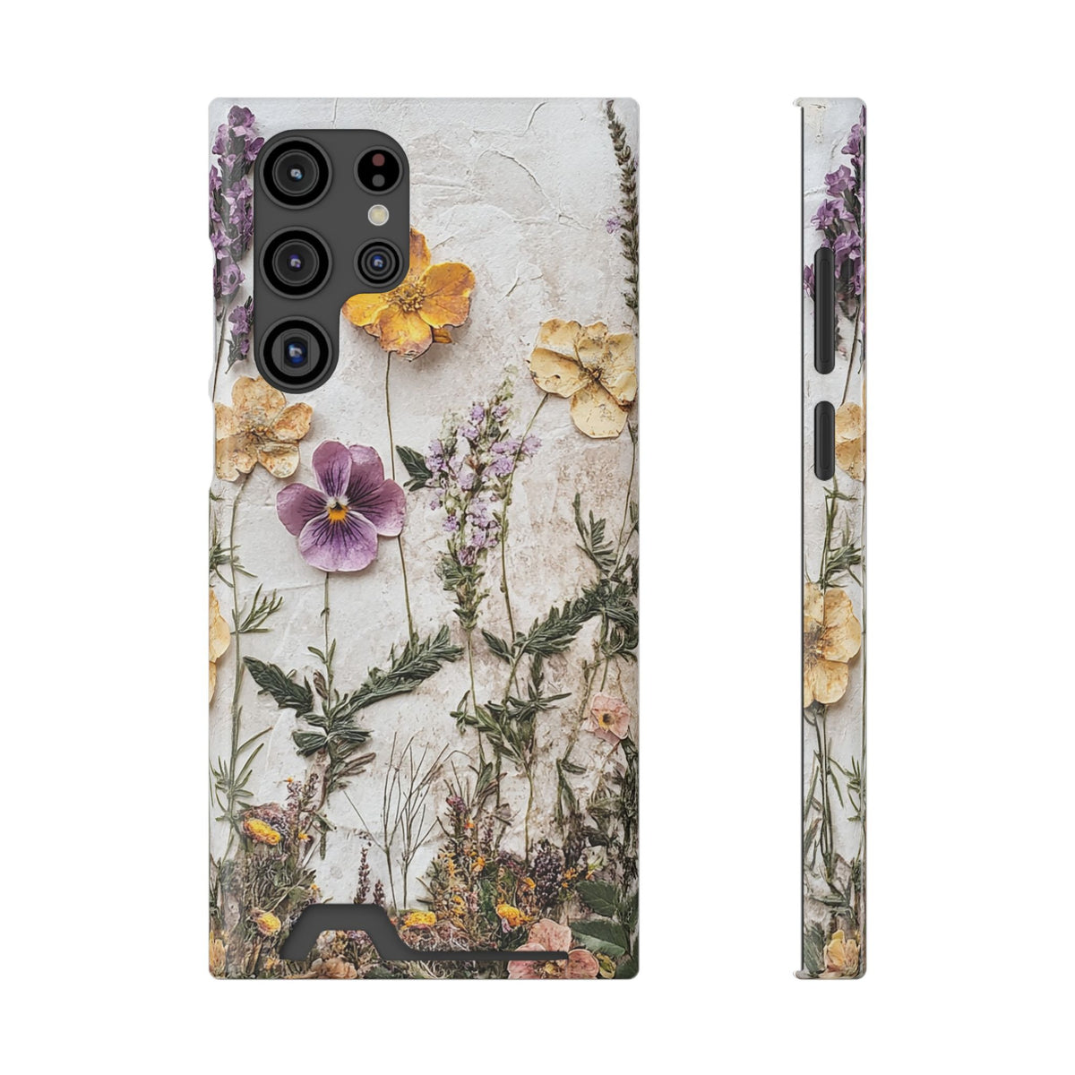 Pressed Flower phone case with card holder for Samsung Galaxy S22 Ultra, glossy finish