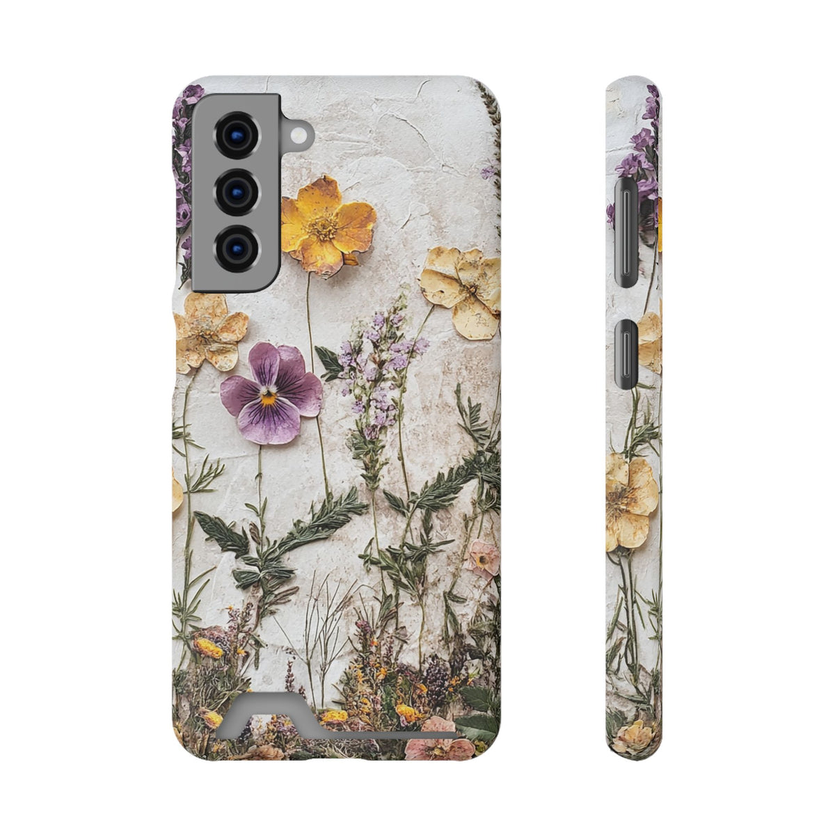 Pressed Flower phone case with card holder for Samsung Galaxy S21, glossy finish