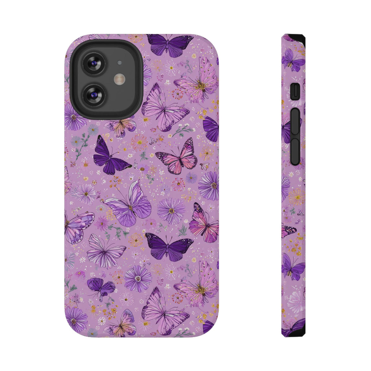 Purple Butterfly protective phone case for iPhone 12 Mini, glossy finish