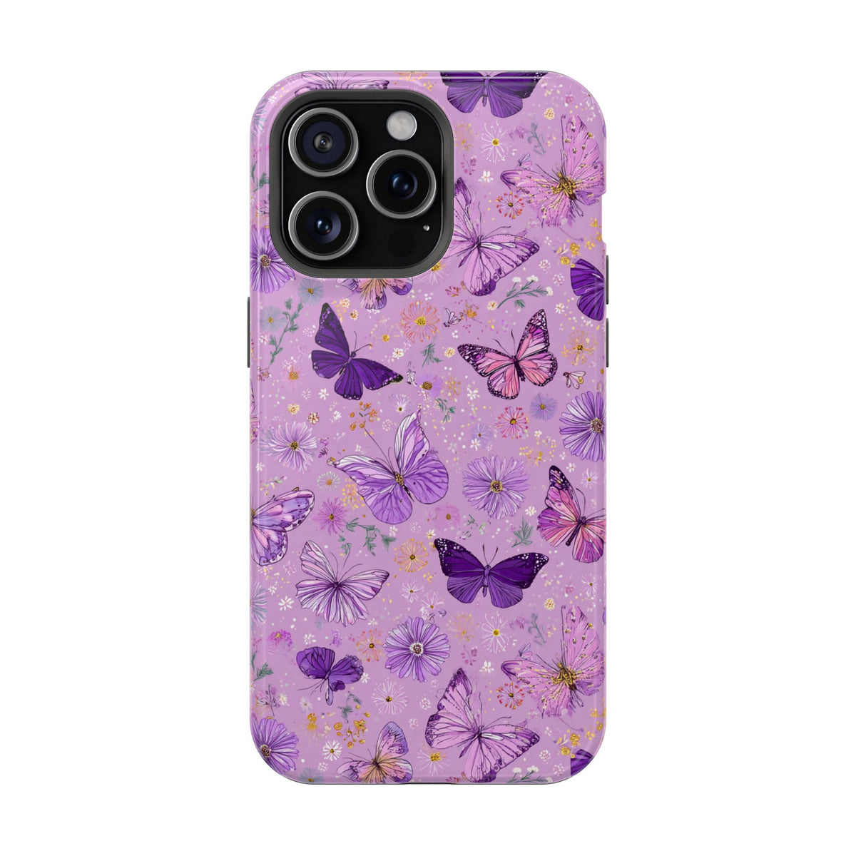 Purple Butterfly protective phone case for iPhone 15 Pro Max, glossy finish