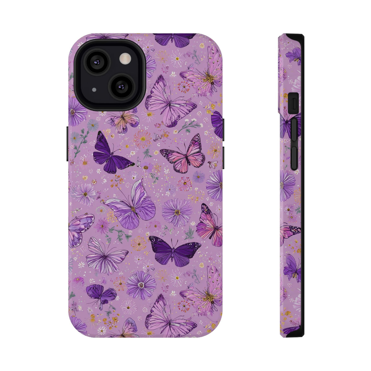 Purple Butterfly protective phone case for iPhone 13, glossy finish