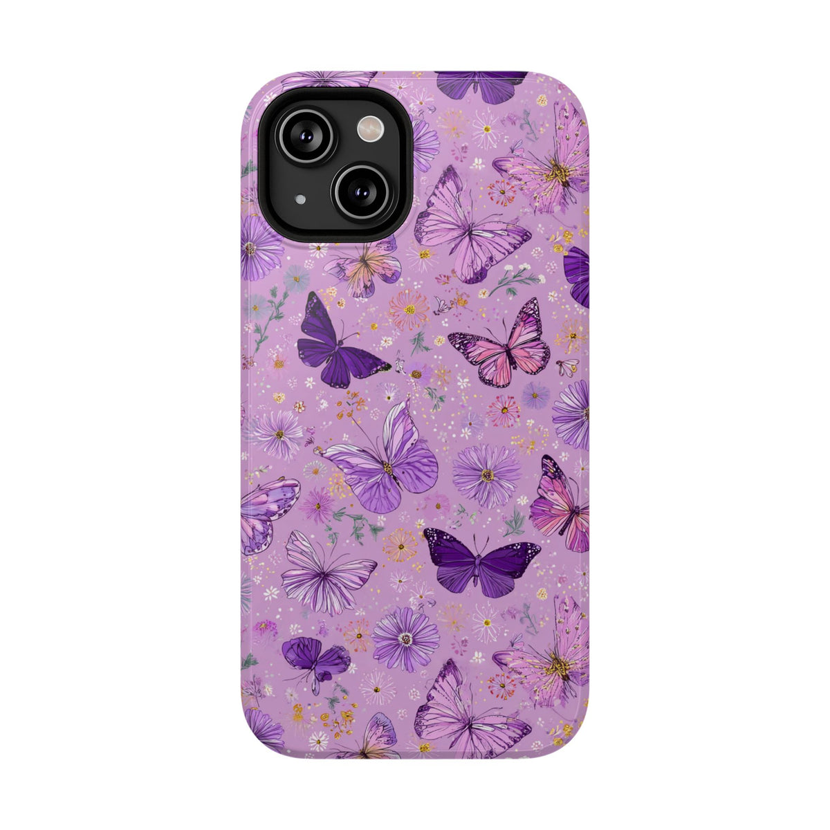 Purple Butterfly protective phone case for iPhone 14, glossy finish