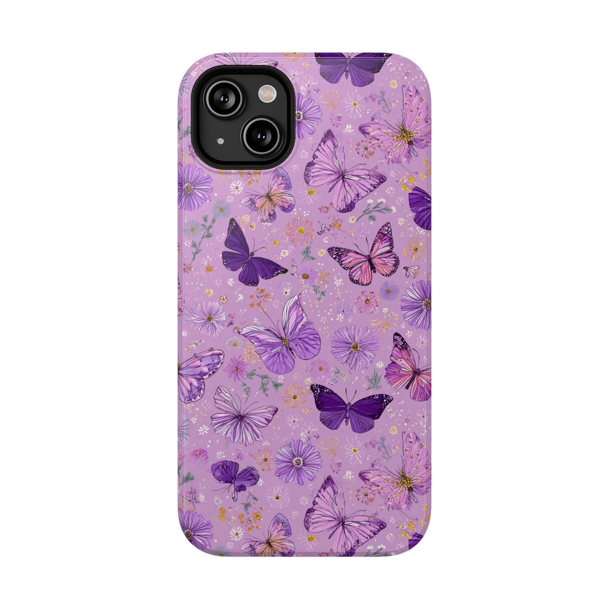 Purple Butterfly protective phone case for iPhone 14 Plus, glossy finish