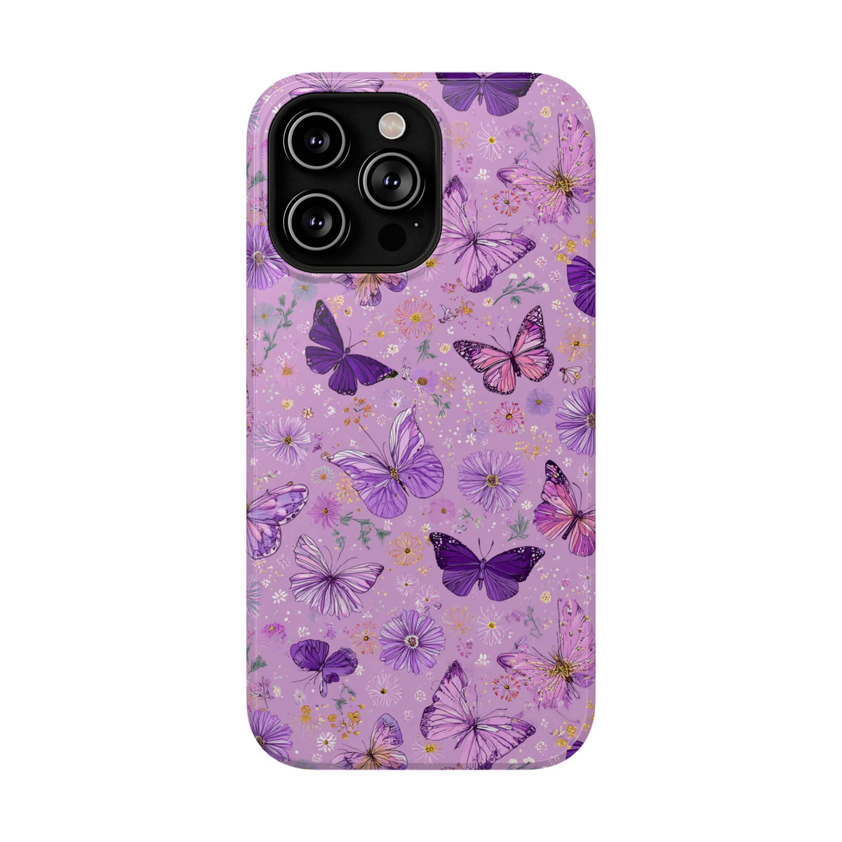 Purple Butterfly protective phone case for iPhone 14 Pro Max, glossy finish