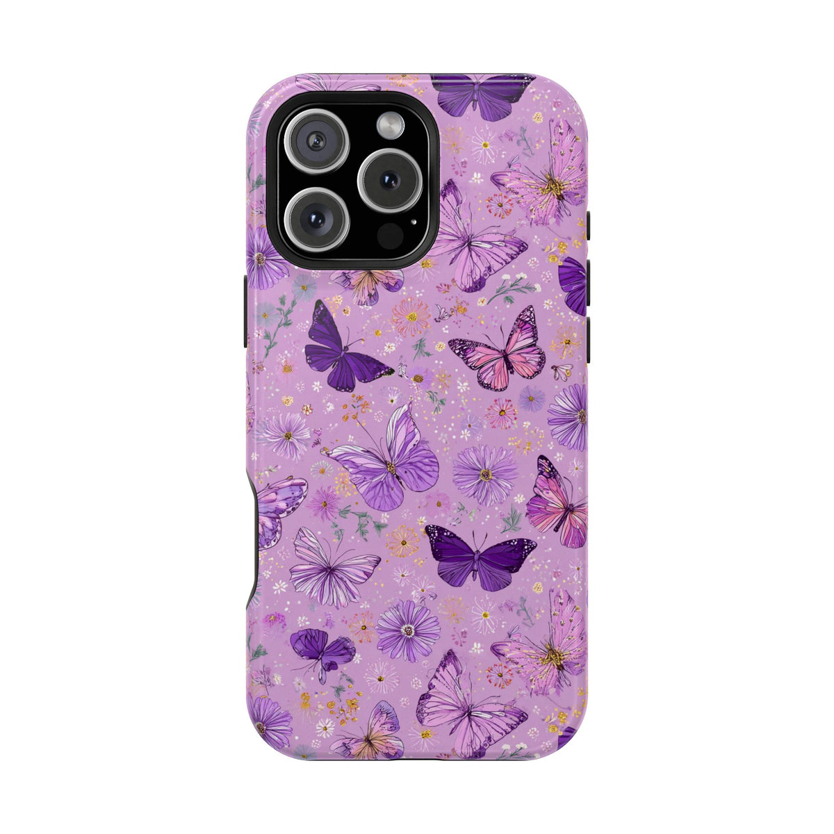 Purple Butterfly protective phone case for iPhone 16 Pro Max, glossy finish