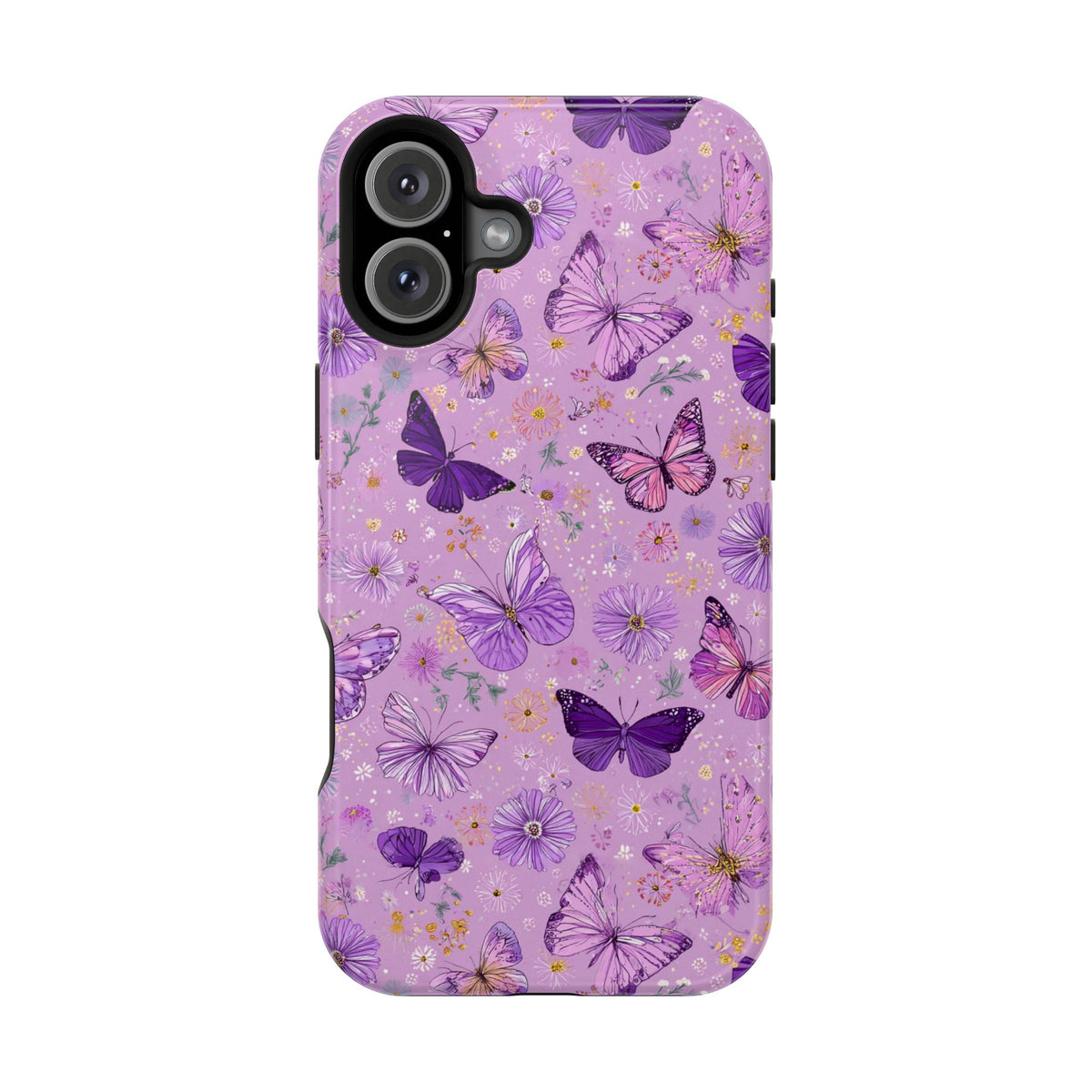 Purple Butterfly protective phone case for iPhone 16 Plus, glossy finish
