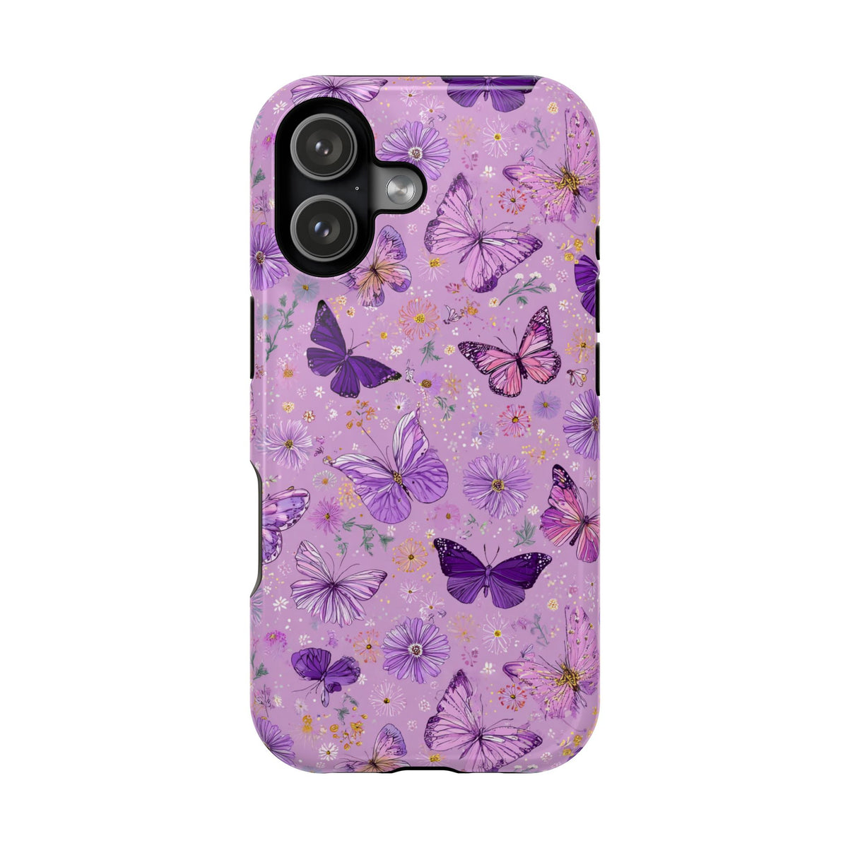 Purple Butterfly protective phone case for iPhone 17, glossy finish