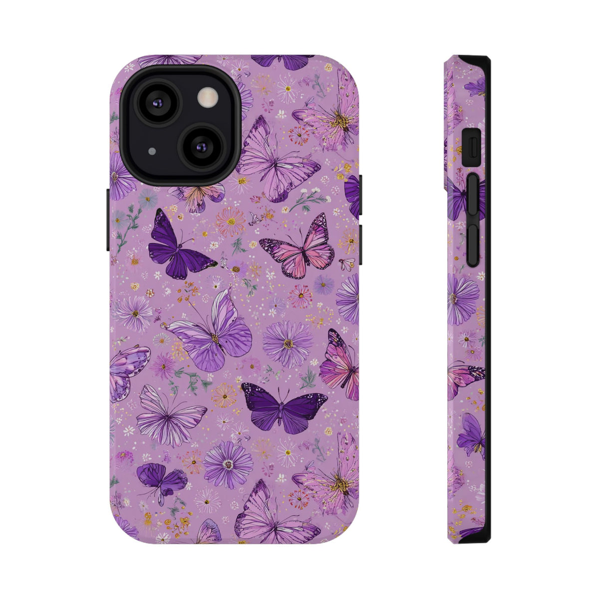 Purple Butterfly protective phone case for iPhone 13 Mini, glossy finish