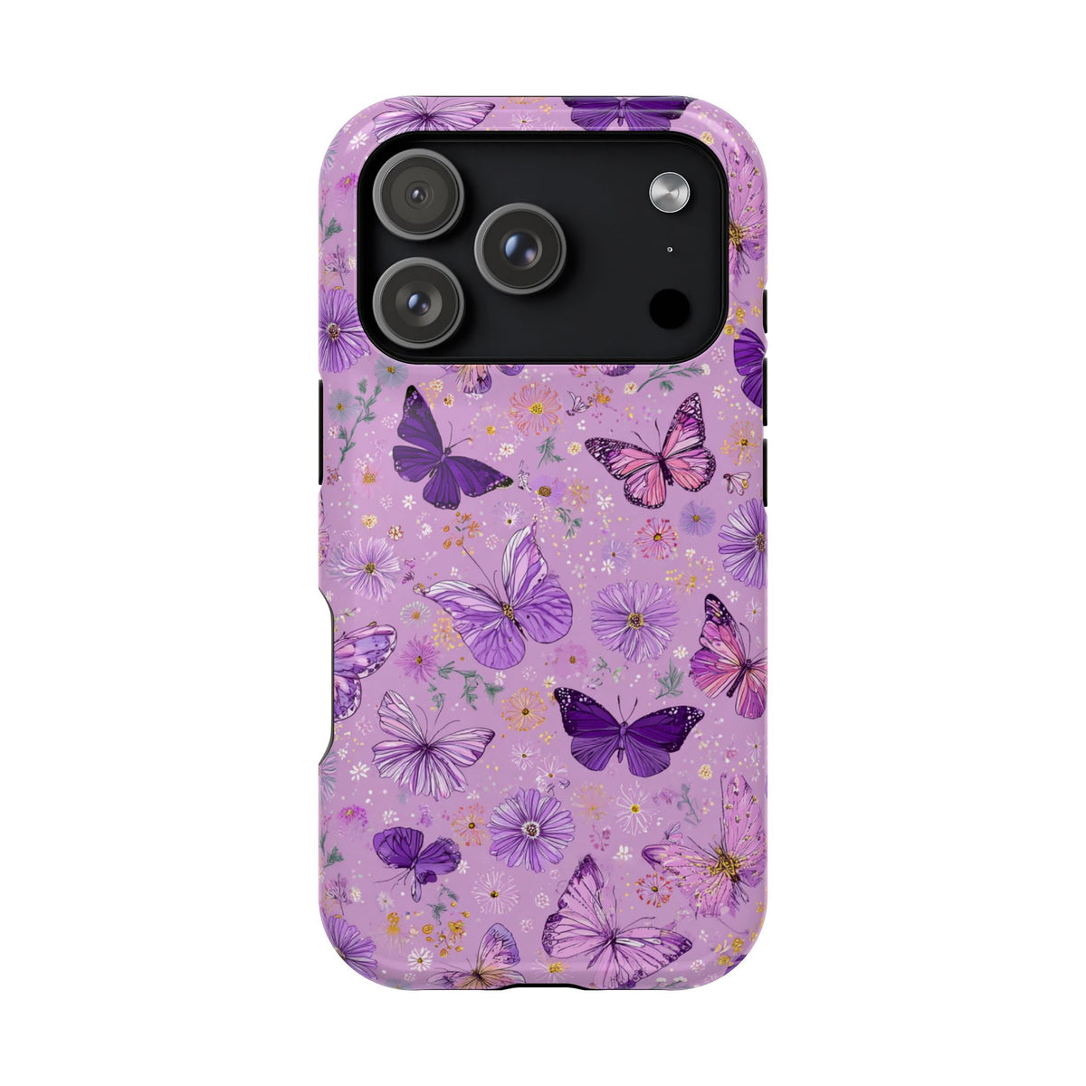 Purple Butterfly protective phone case for iPhone 17 Pro, glossy finish
