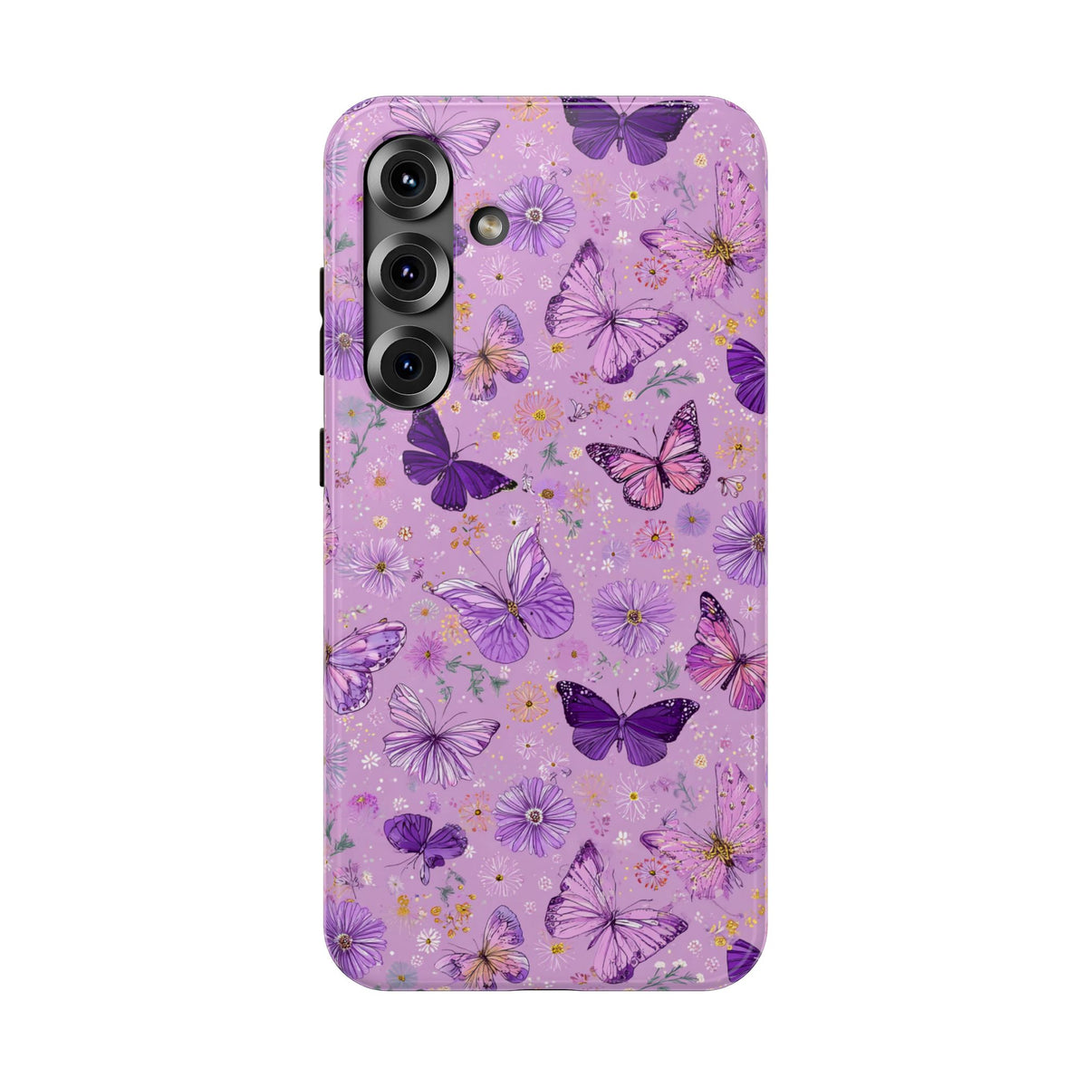 Purple Butterfly protective phone case for Samsung Galaxy S25 Plus, glossy finish
