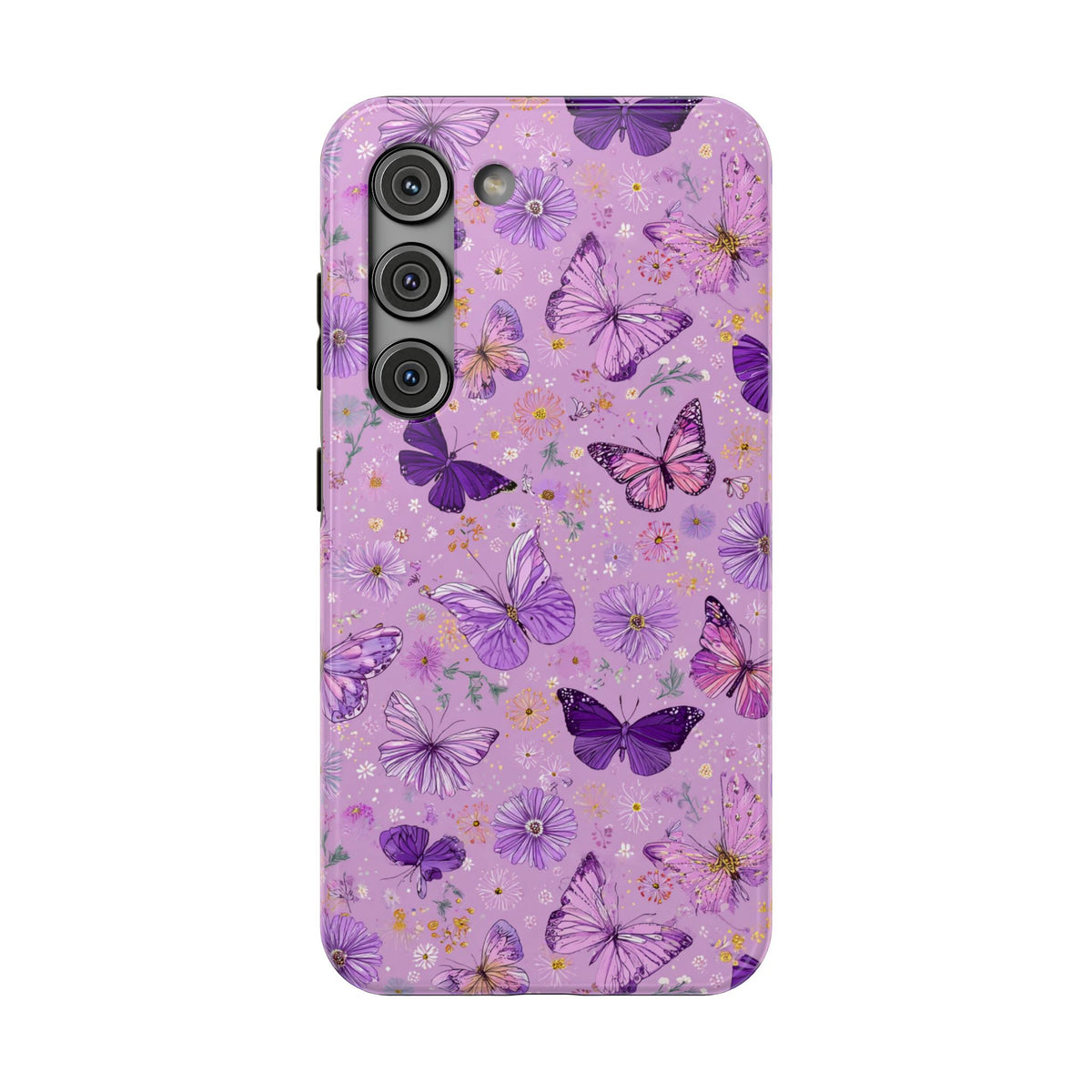Purple Butterfly protective phone case for Samsung Galaxy S23, glossy finish