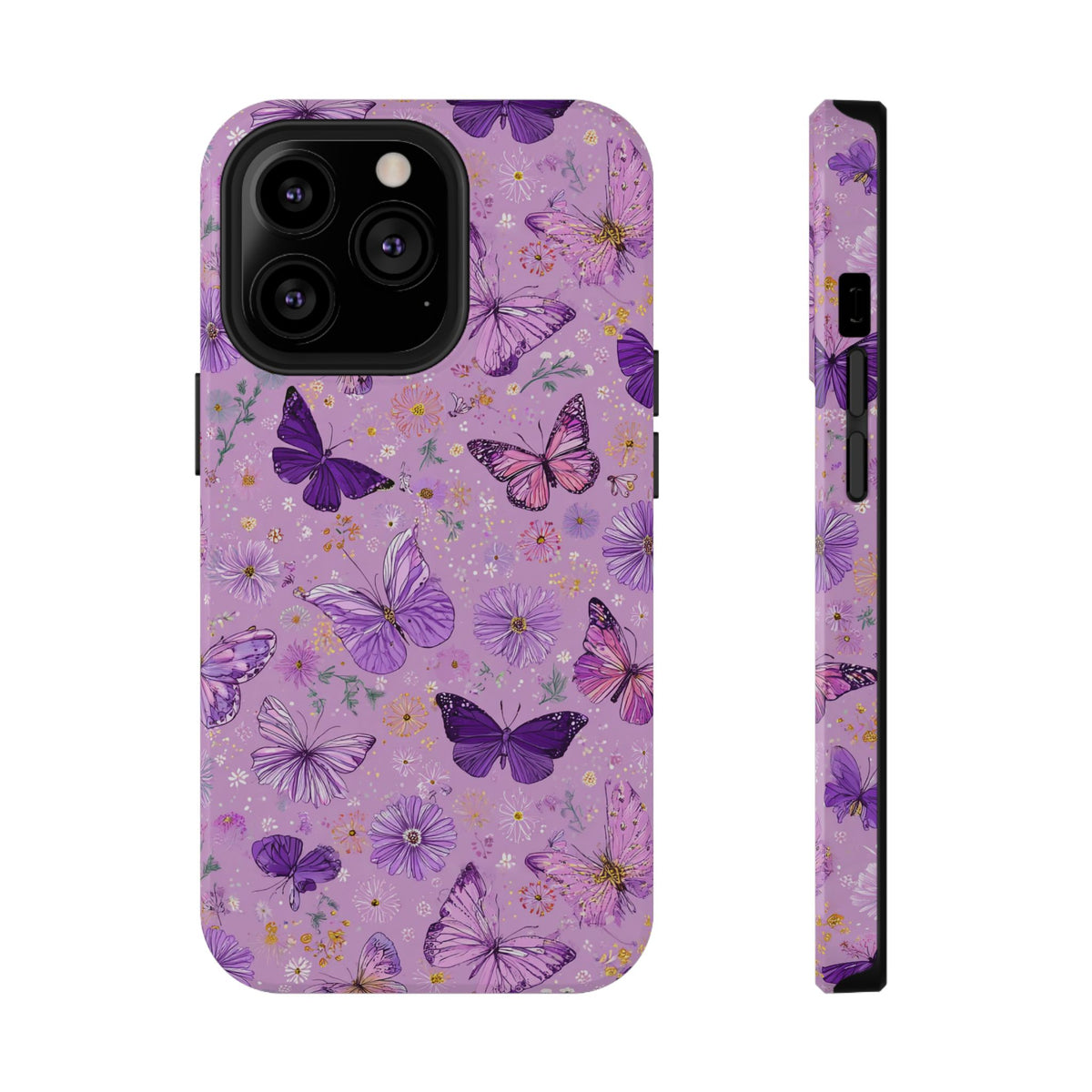 Purple Butterfly protective phone case for iPhone 13 Pro, glossy finish