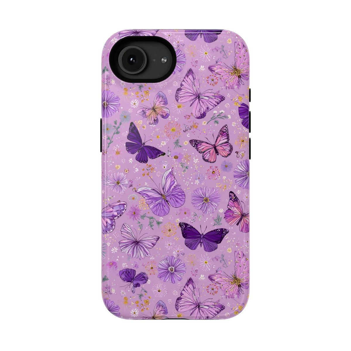 Purple Butterfly protective phone case for iPhone 16e, glossy finish